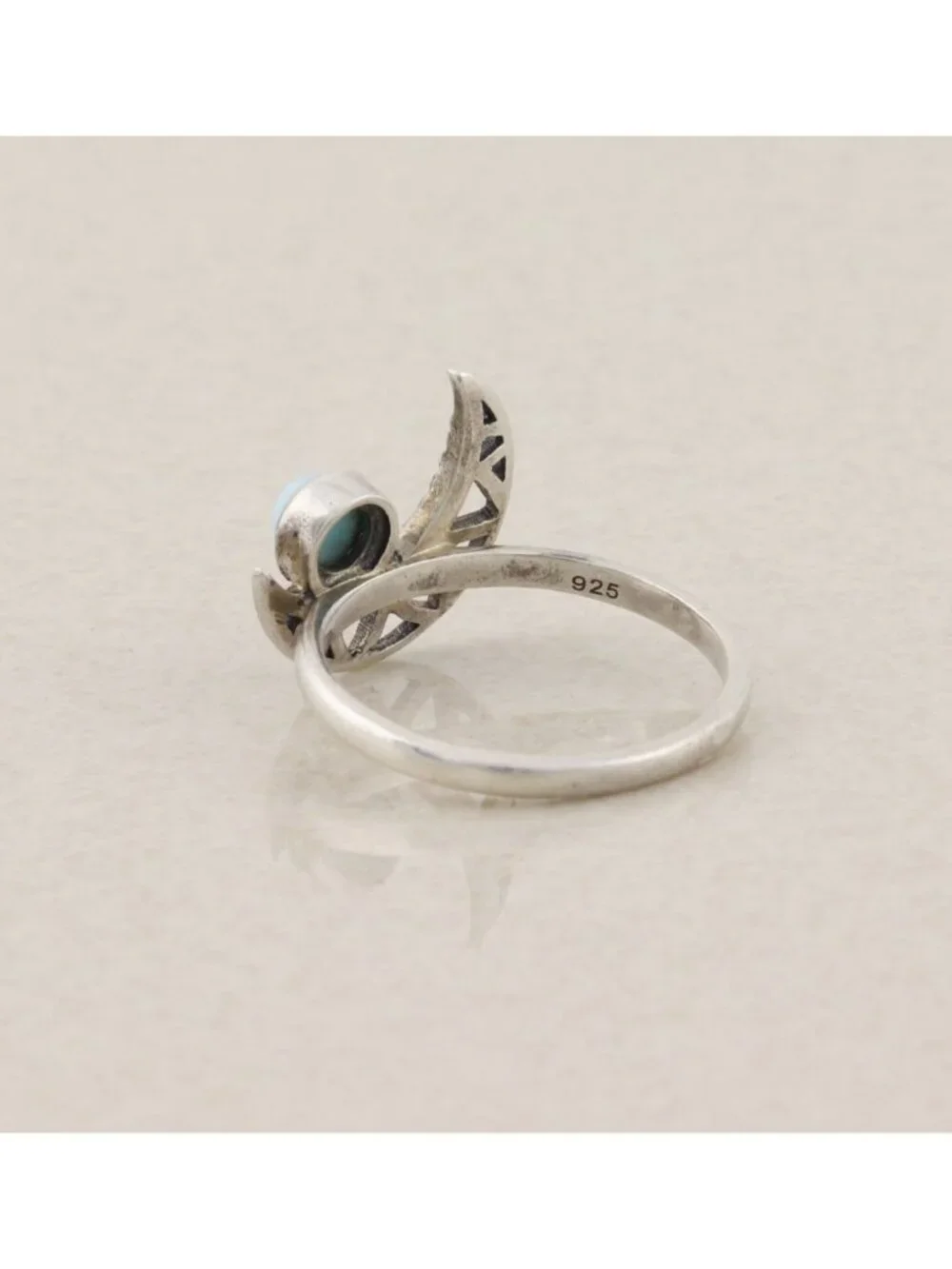 Sterling Silver Larimar Blue Dolphin Stone Crescent Moon Ring Size 6 - Picture 7 of 8